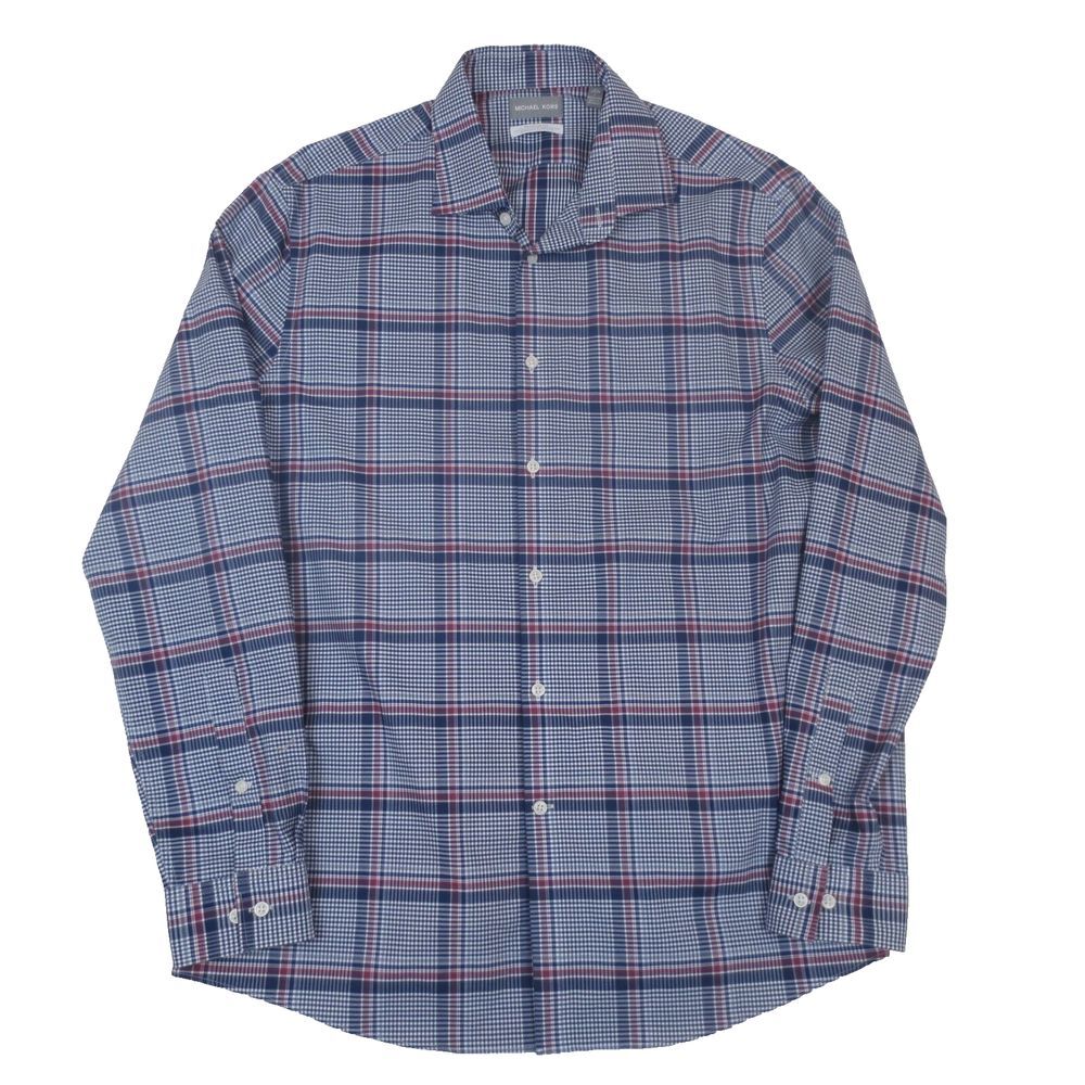 Michael Kors Dress Shirt Men 16.5 34/35 Blue Plaid Regular Fit Stretch Button Up